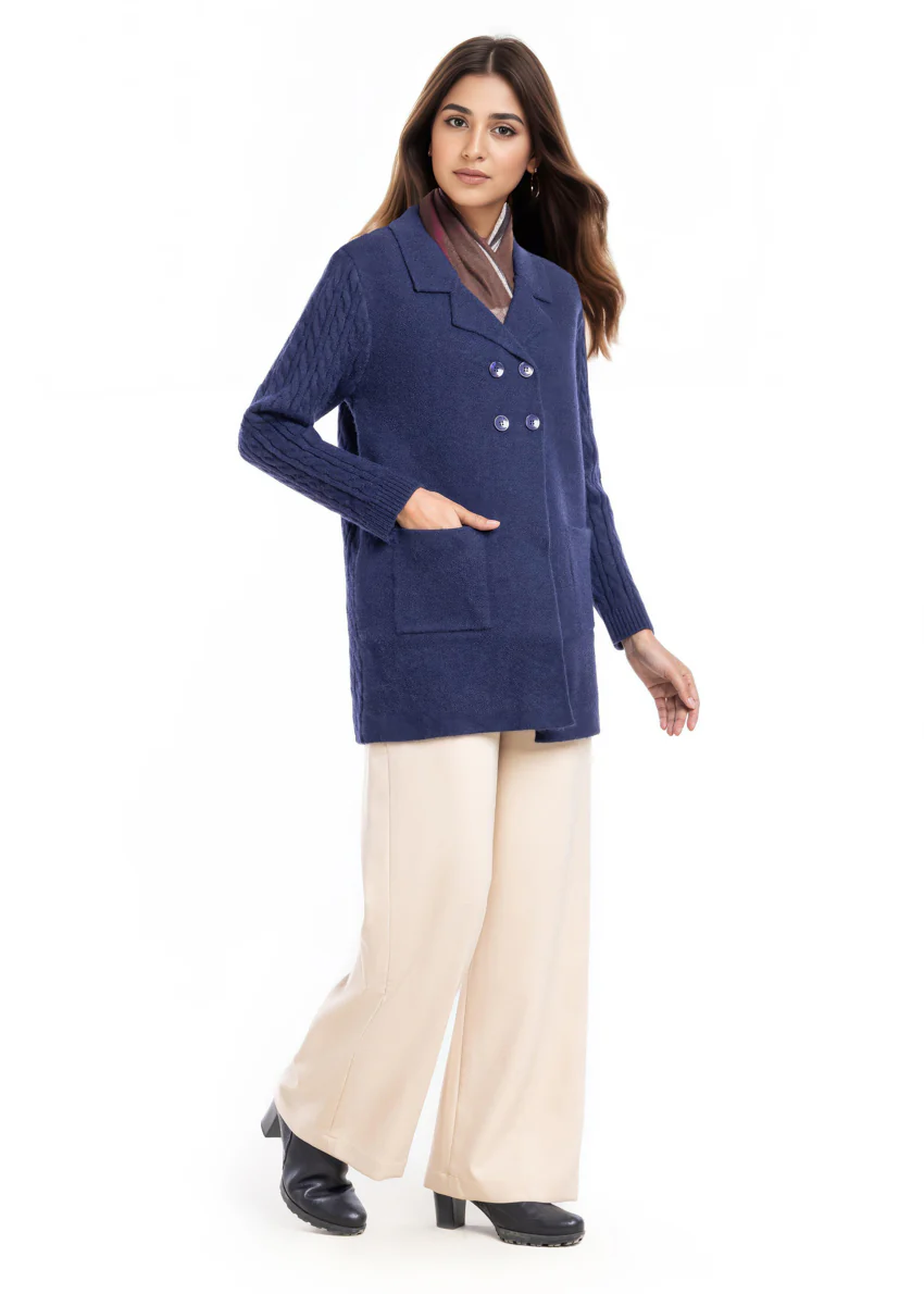 Navy-Notched Collar Full Sleeves Cardigan Sweater (25Y-095-67) - Image 3