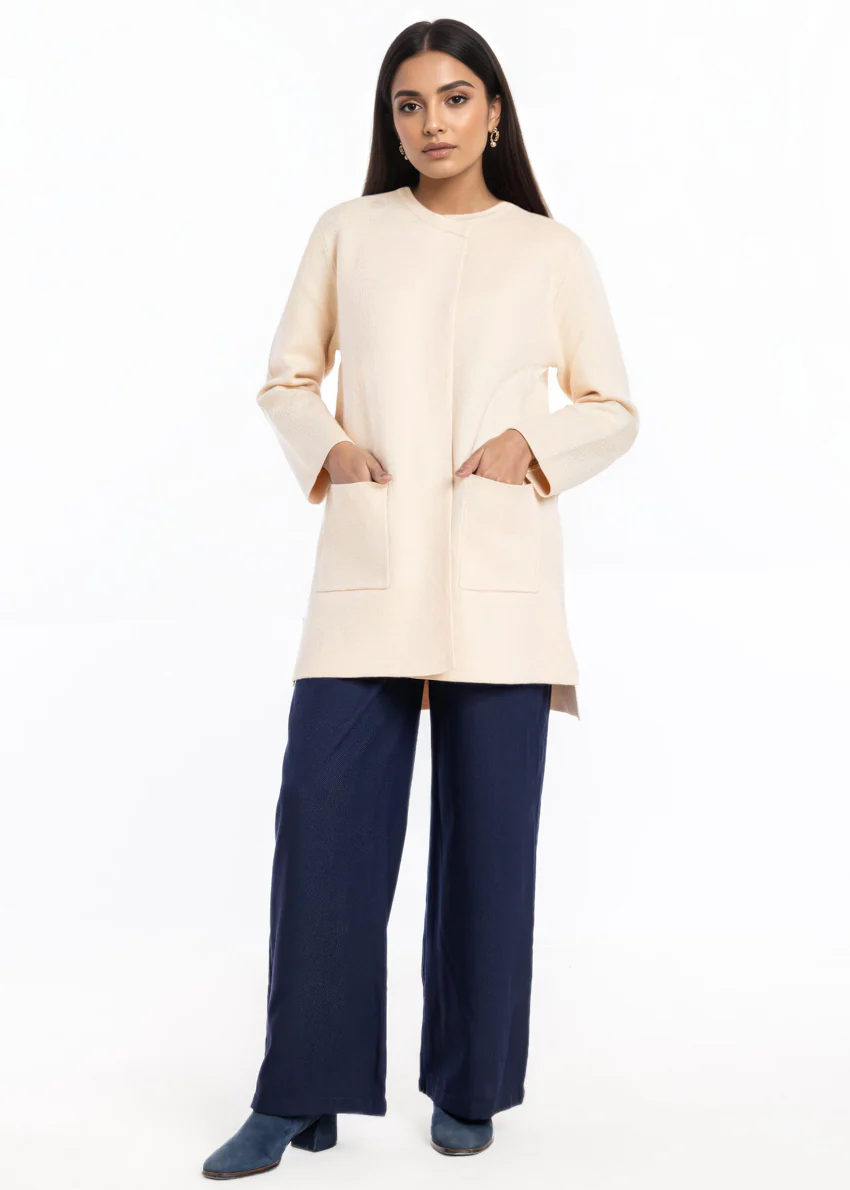Beige-Round Neck Cardigan Full Sleeves Sweater (25Y-096-67) - Image 3