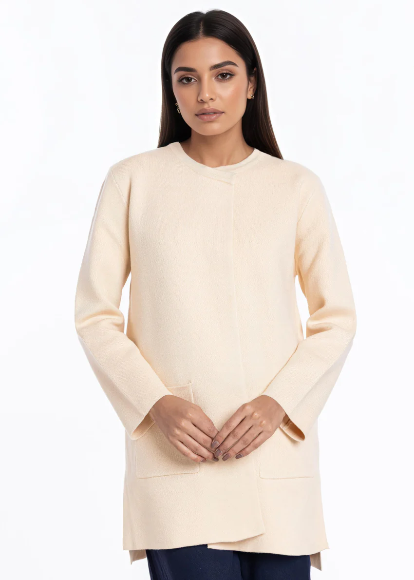 Beige-Round Neck Cardigan Full Sleeves Sweater (25Y-096-67) - Image 4