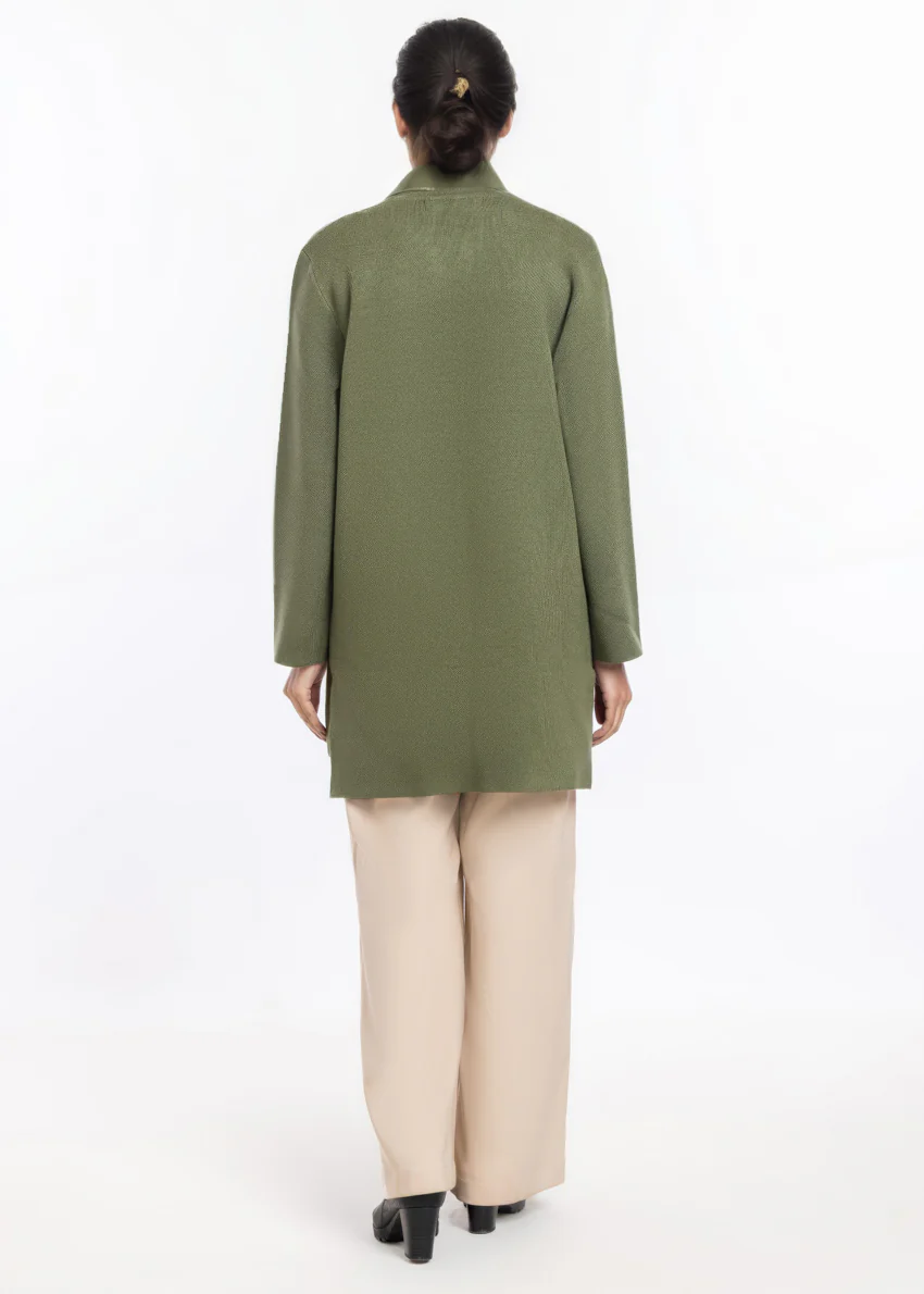 Olive-Round Neck Cardigan Full Sleeves Sweater (25Y-096-67) - Image 2