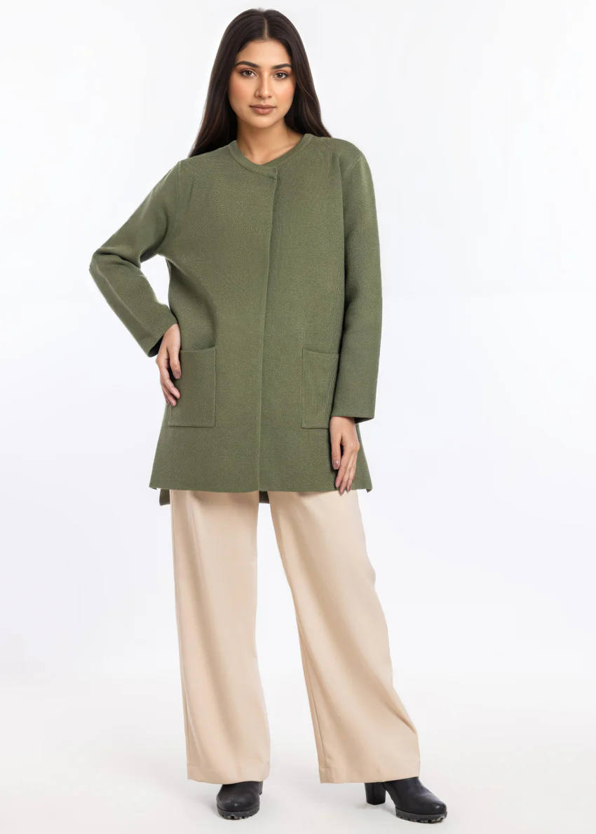 Olive-Round Neck Cardigan Full Sleeves Sweater (25Y-096-67) - Image 5