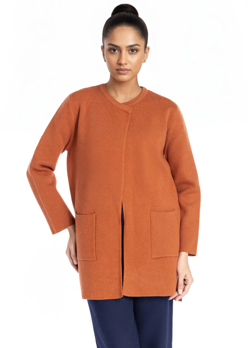 Rust-Round Neck Cardigan Full Sleeves Sweater (25Y-096-67) - Image 5