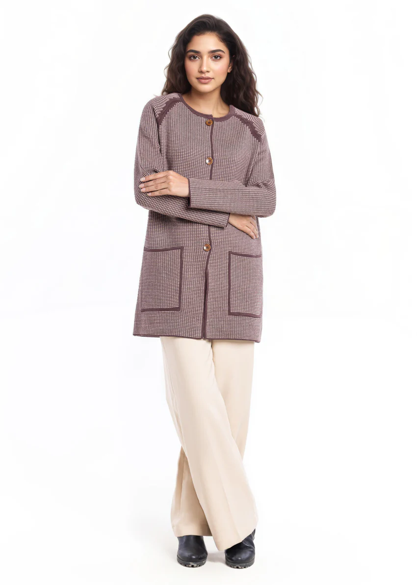 D-Brown-Round Neck Cardigan Reglan Sleeve Sweater (25Y-097-67) - Image 4