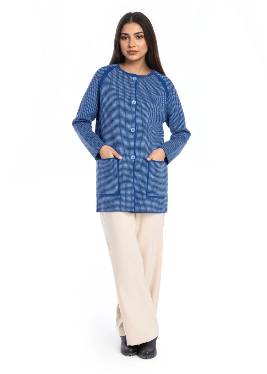 R-Blue-Round Neck Cardigan Reglan Sleeve Sweater (25Y-097-67) - Image 3