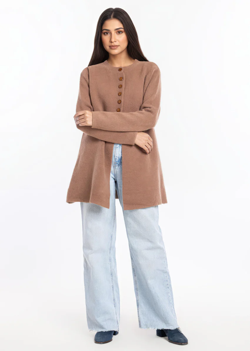 Brown-Round Neck Cardigan Full Sleeves Sweater (25Y-098-67) - Image 4