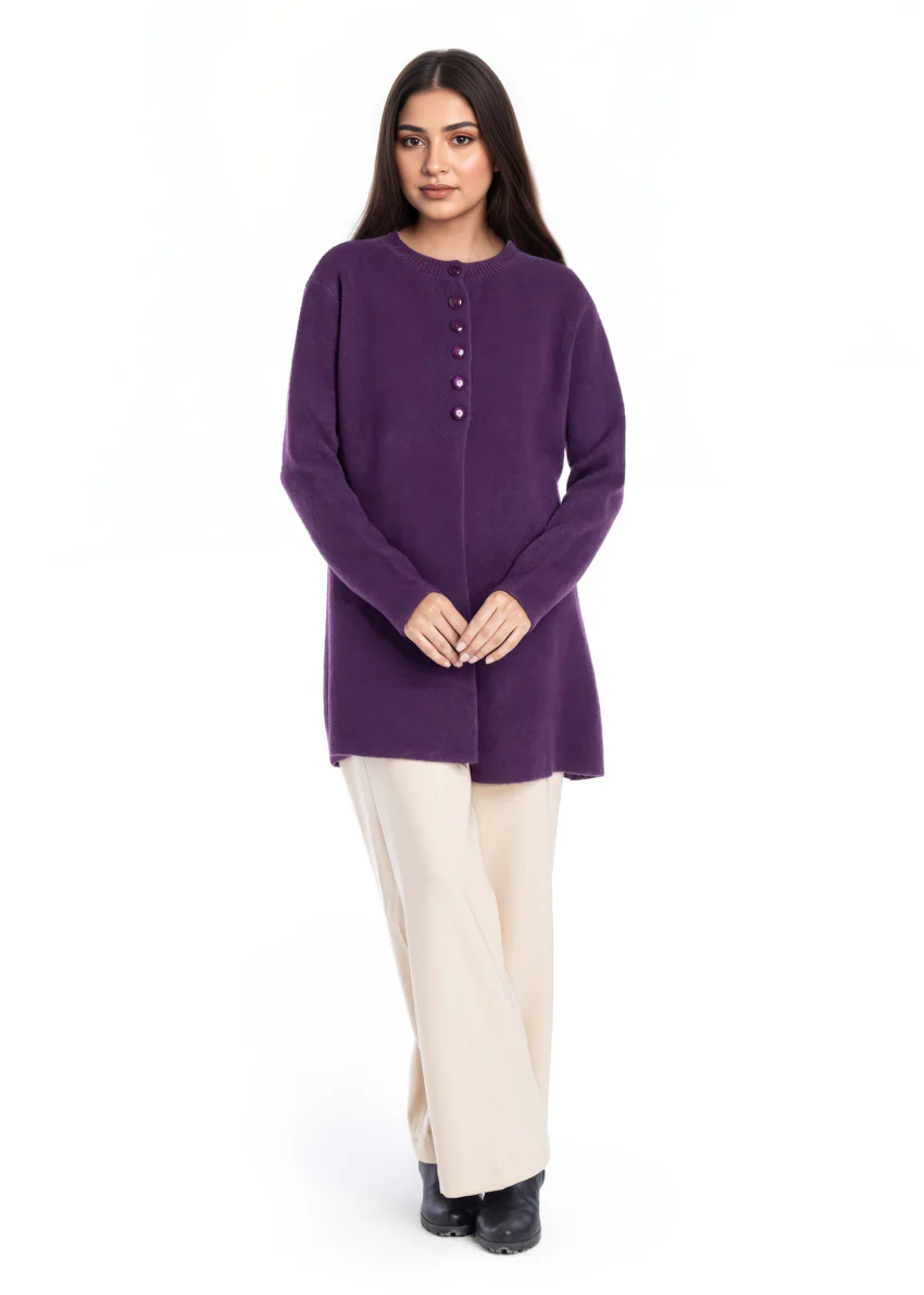R-Purple-Round Neck Cardigan Full Sleeves Sweater (25Y-098-67)
