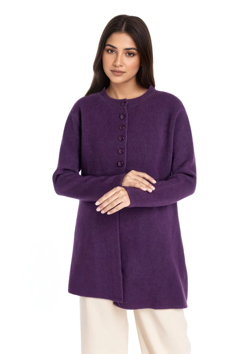R-Purple-Round Neck Cardigan Full Sleeves Sweater (25Y-098-67) - Image 4