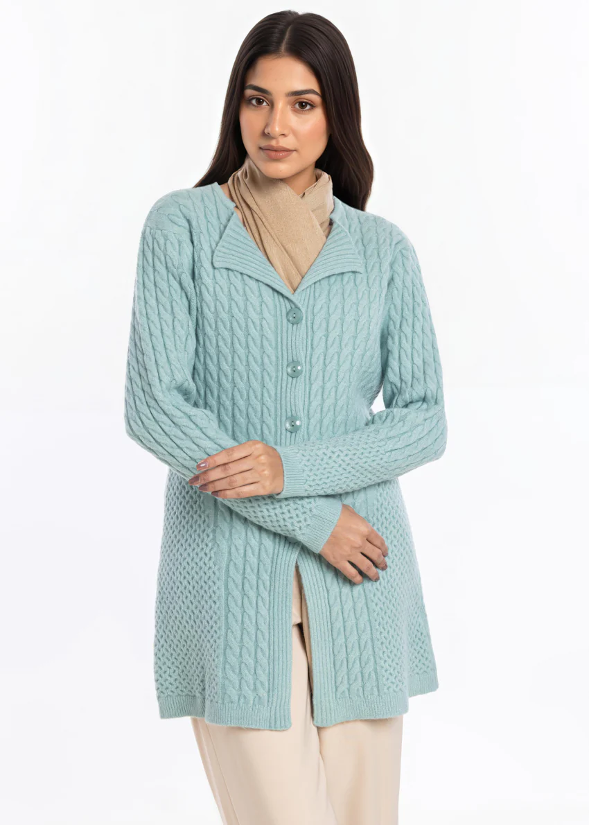 Aqua-Lapel Collar Full Sleeves Cardigan Sweater (25Y-099-67) - Image 3