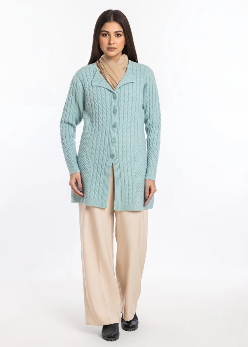 Aqua-Lapel Collar Full Sleeves Cardigan Sweater (25Y-099-67) - Image 5