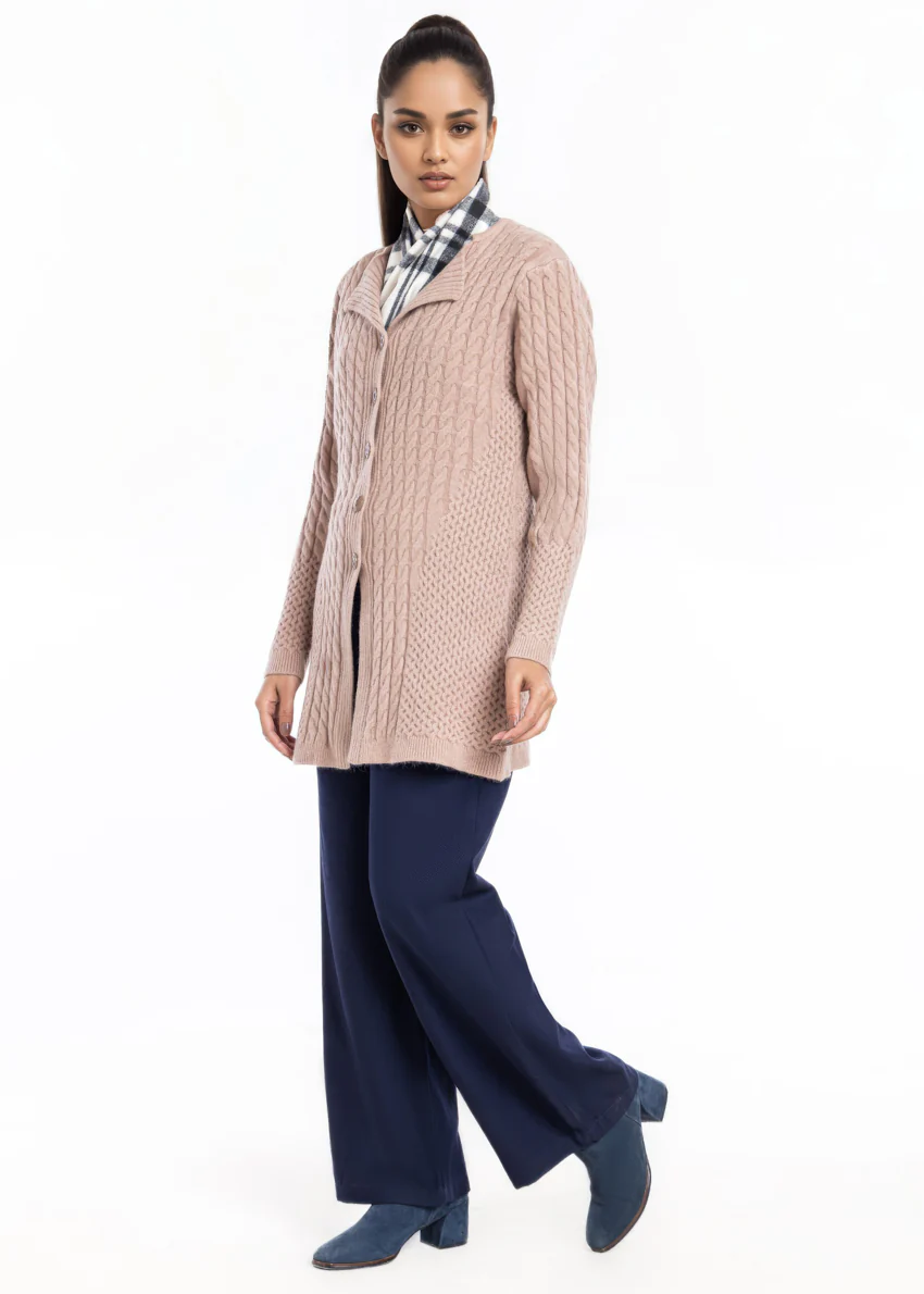 Beige-Lapel Collar Full Sleeves Cardigan Sweater (25Y-099-67)