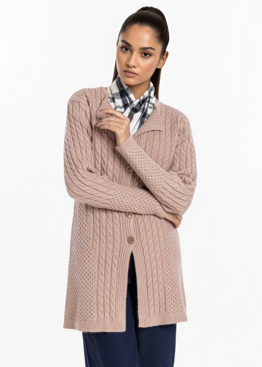 Beige-Lapel Collar Full Sleeves Cardigan Sweater (25Y-099-67) - Image 5