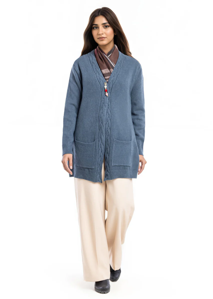 Charcoal-Front Open Full Sleeves Cardigan Sweater (25Y-100-67) - Image 3