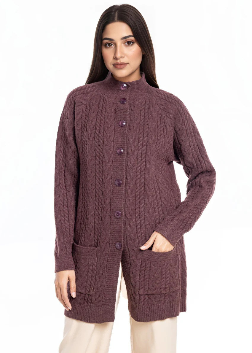 D-Brown-Round Turtle Cardigan Reglan Sleeves Sweater (25Y-101-67) - Image 3