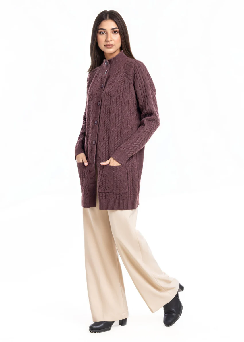 D-Brown-Round Turtle Cardigan Reglan Sleeves Sweater (25Y-101-67) - Image 4