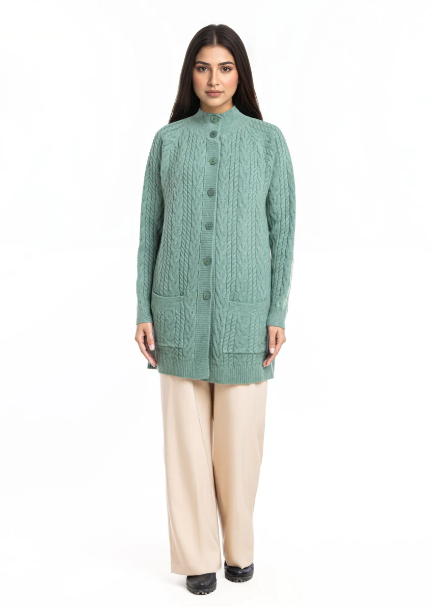 Green-Round Turtle Cardigan Reglan Sleeves Sweater (25Y-101-67)