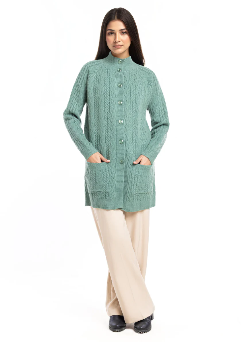 Green-Round Turtle Cardigan Reglan Sleeves Sweater (25Y-101-67) - Image 3