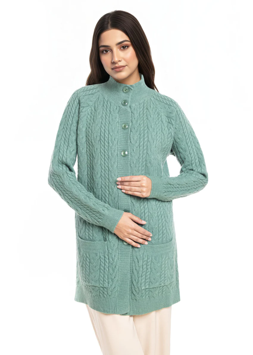 Green-Round Turtle Cardigan Reglan Sleeves Sweater (25Y-101-67) - Image 5