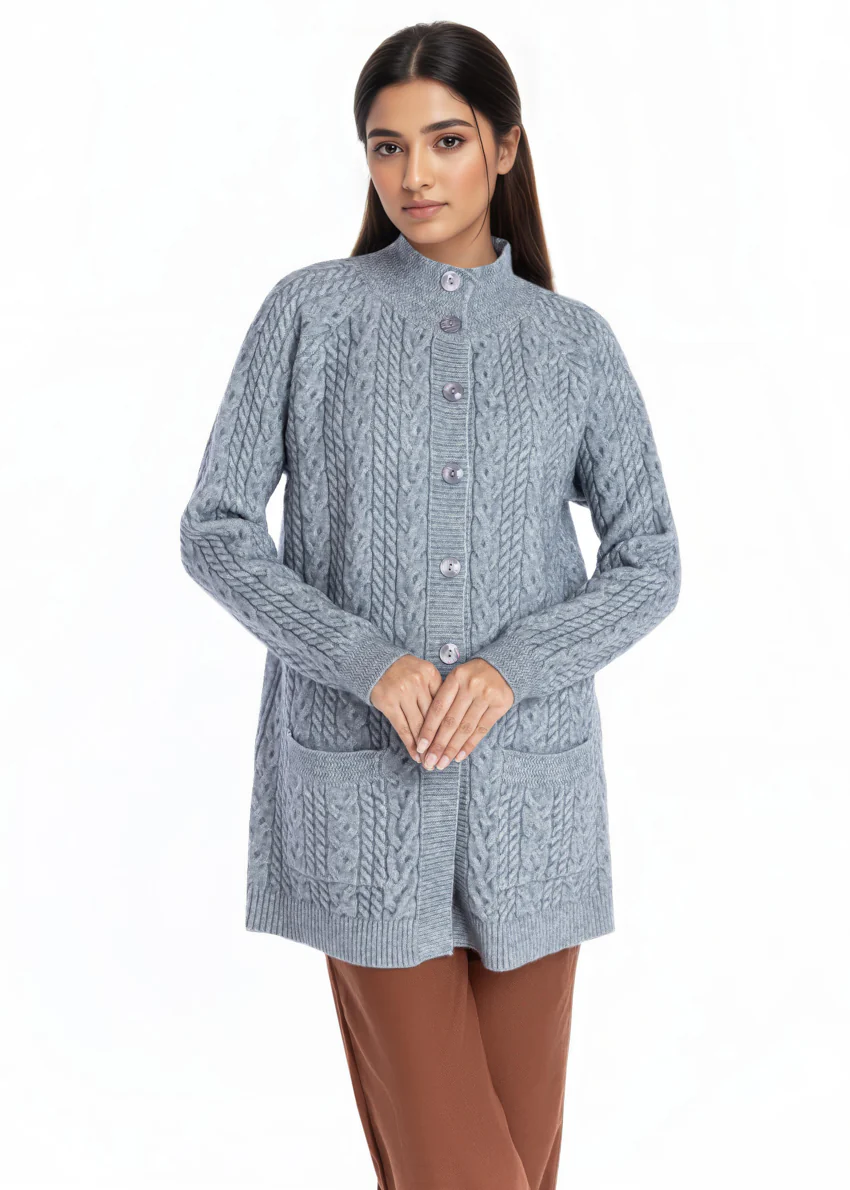Grey-Round Turtle Cardigan Reglan Sleeves Sweater (25Y-101-67) - Image 3