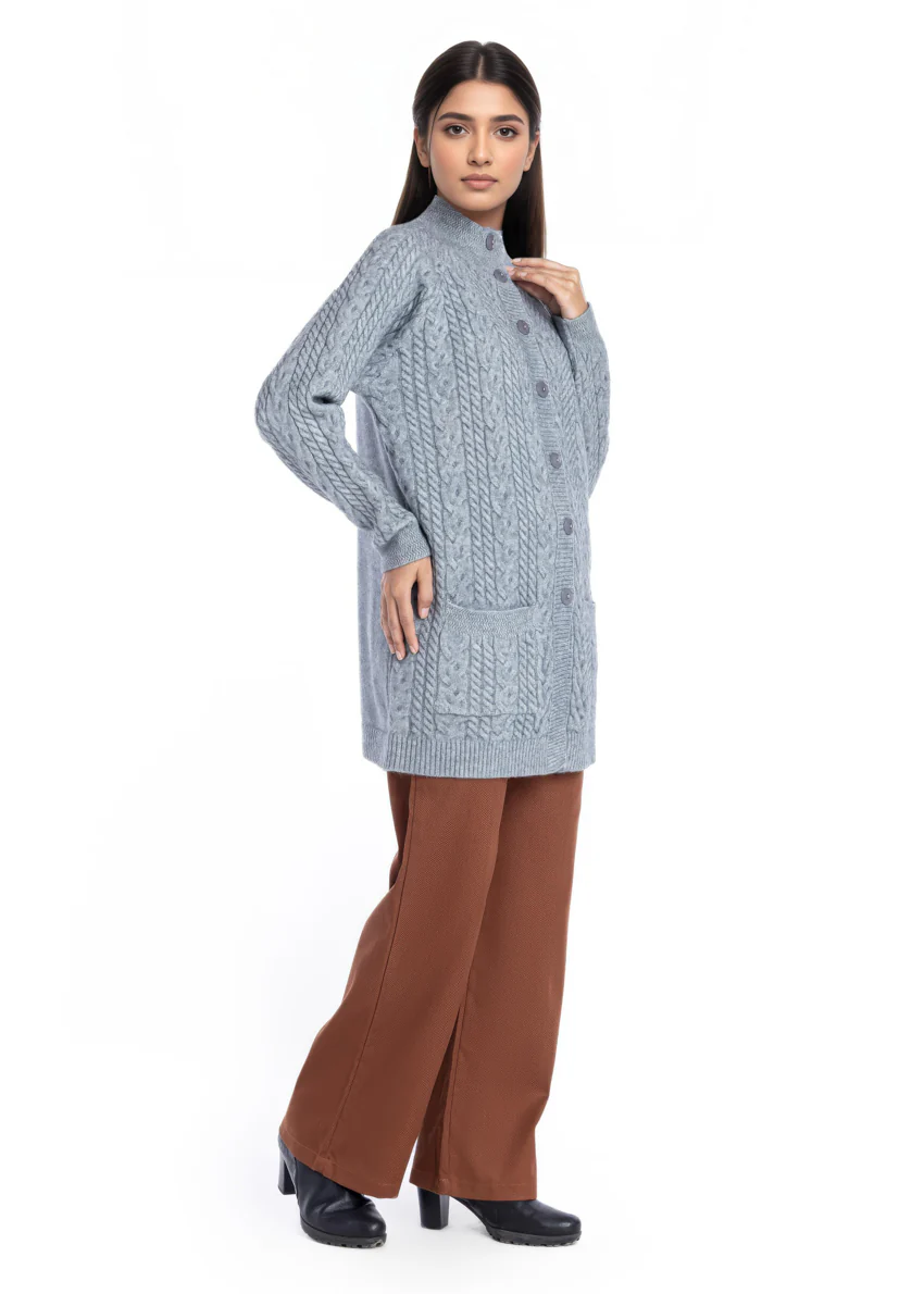 Grey-Round Turtle Cardigan Reglan Sleeves Sweater (25Y-101-67) - Image 5