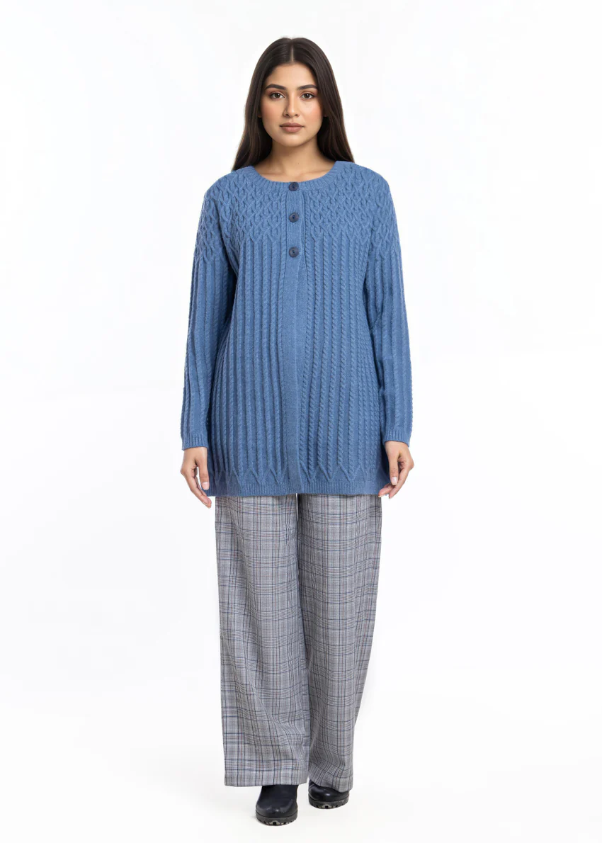 Blue-Round Neck Cardigan Full Sleeves Sweater (25Y-103-67)