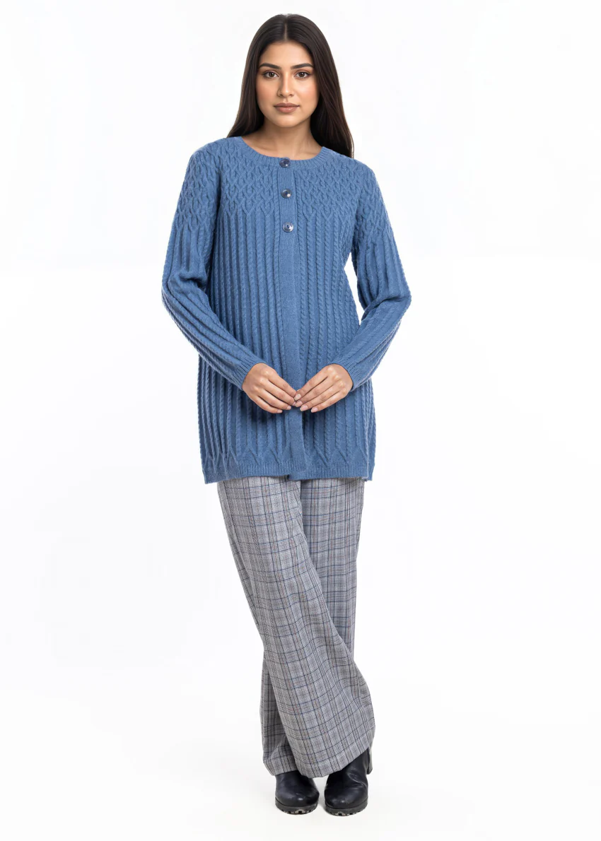 Blue-Round Neck Cardigan Full Sleeves Sweater (25Y-103-67) - Image 5