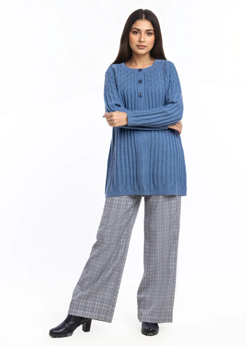 Blue-Round Neck Cardigan Full Sleeves Sweater (25Y-103-67) - Image 6