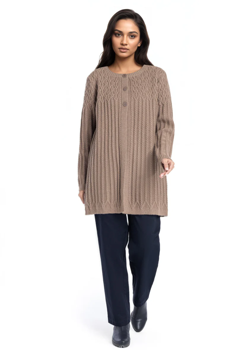 Khaki-Round Neck Cardigan Full Sleeves Sweater (25Y-103-67)