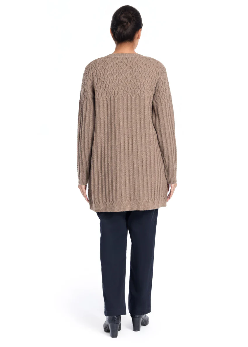 Khaki-Round Neck Cardigan Full Sleeves Sweater (25Y-103-67) - Image 2