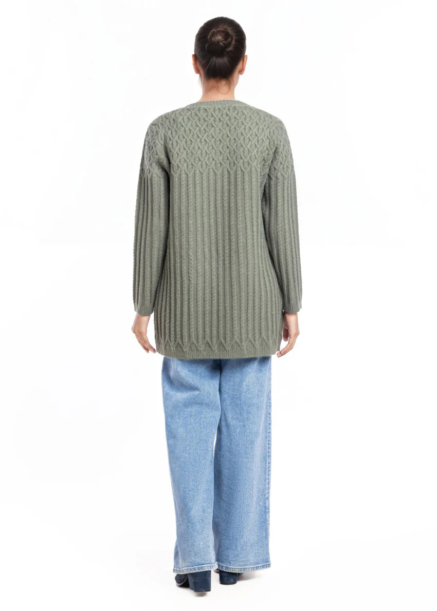 Olive-Round Neck Cardigan Full Sleeves Sweater (25Y-103-67) - Image 4