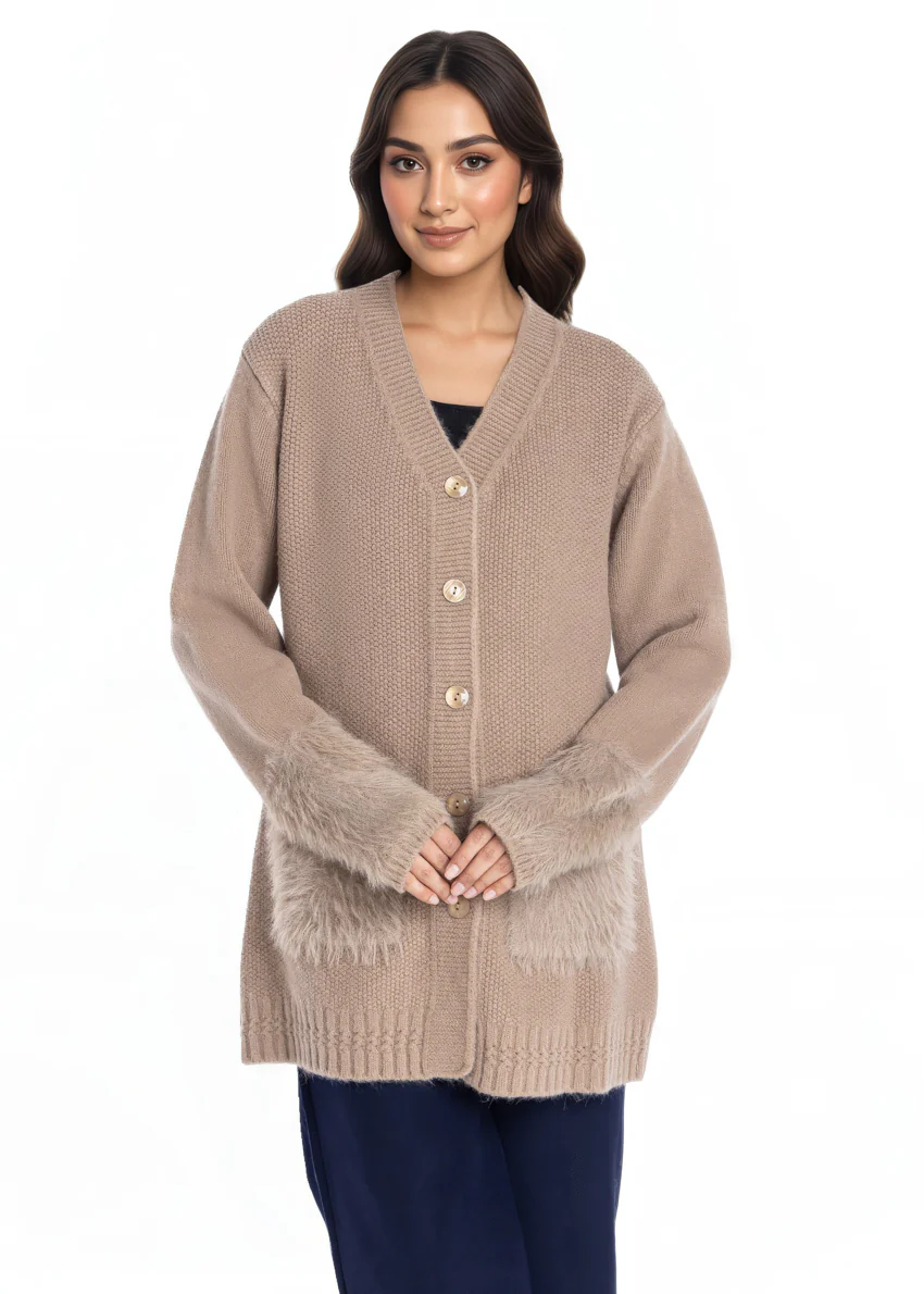 Khaki-V-Cardigan Full Sleeves Sweater (25Y-104-67)