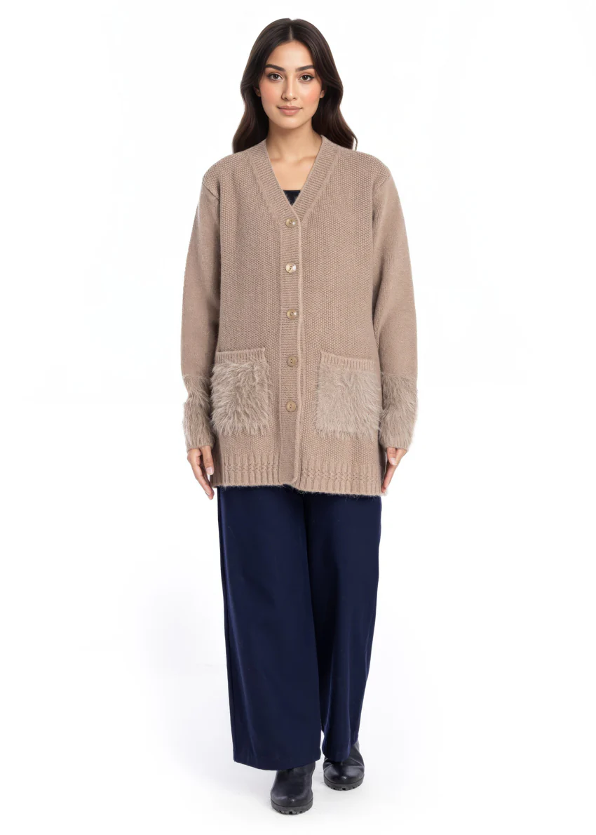 Khaki-V-Cardigan Full Sleeves Sweater (25Y-104-67) - Image 2