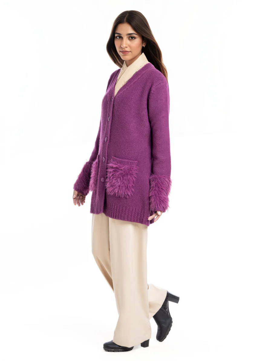 Mauve-V-Cardigan Full Sleeves Sweater (25Y-104-67)