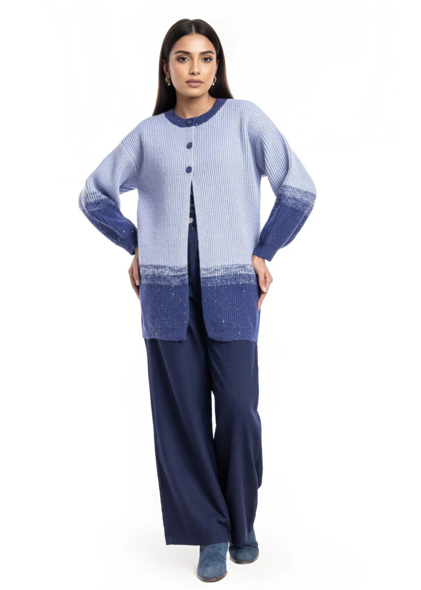 Blue-Round Neck Cardigan Full Sleeves Sweater (25Y-105-67)