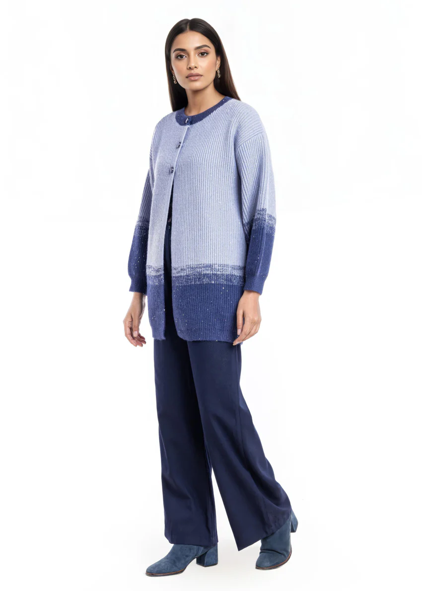 Blue-Round Neck Cardigan Full Sleeves Sweater (25Y-105-67) - Image 4
