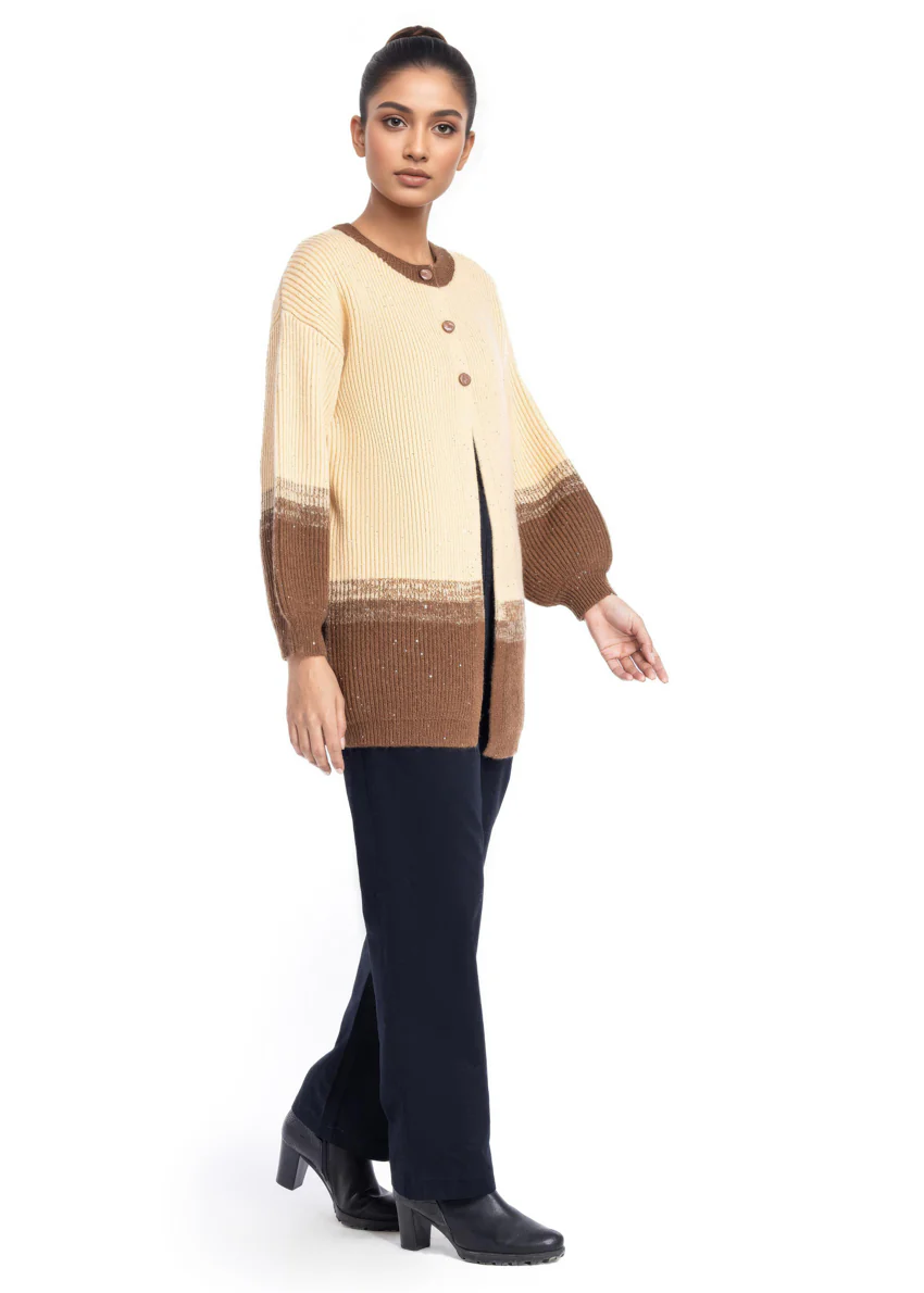 Brown-Round Neck Cardigan Full Sleeves Sweater (25Y-105-67) - Image 3