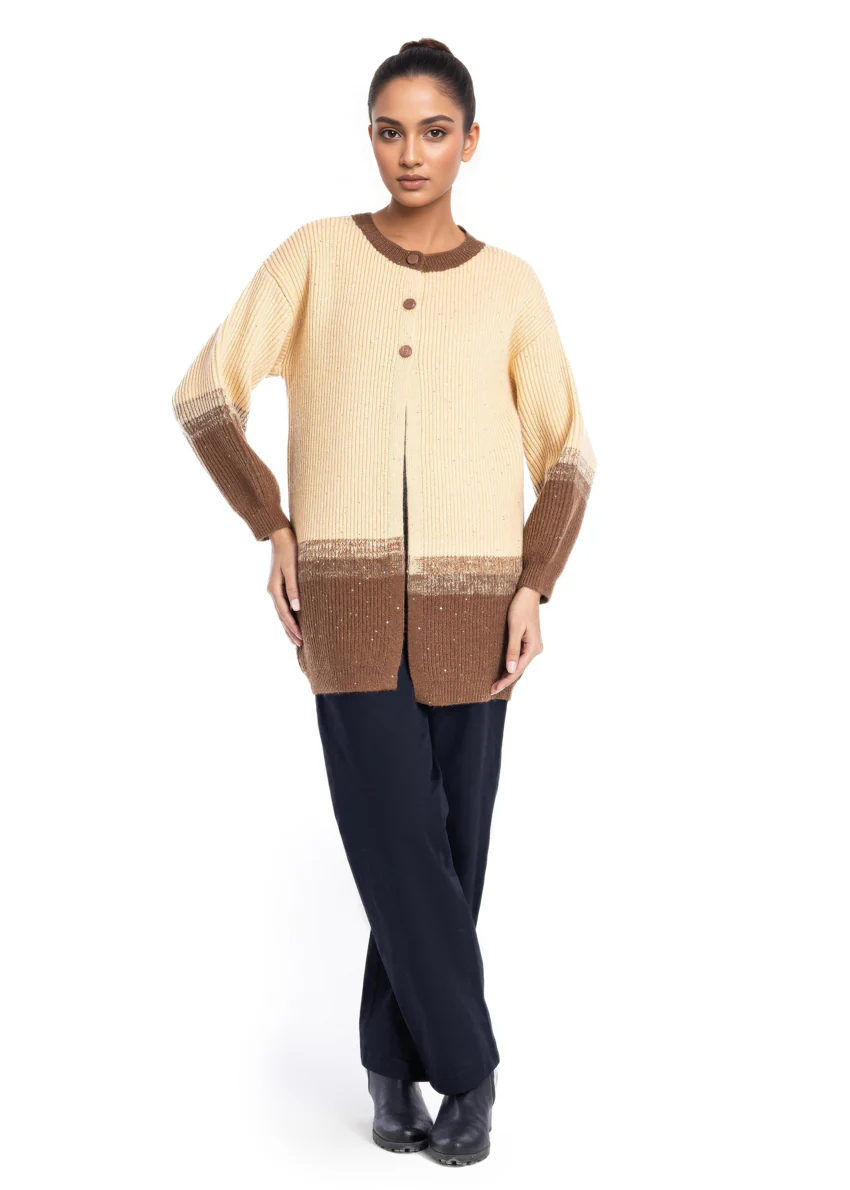 Brown-Round Neck Cardigan Full Sleeves Sweater (25Y-105-67) - Image 5