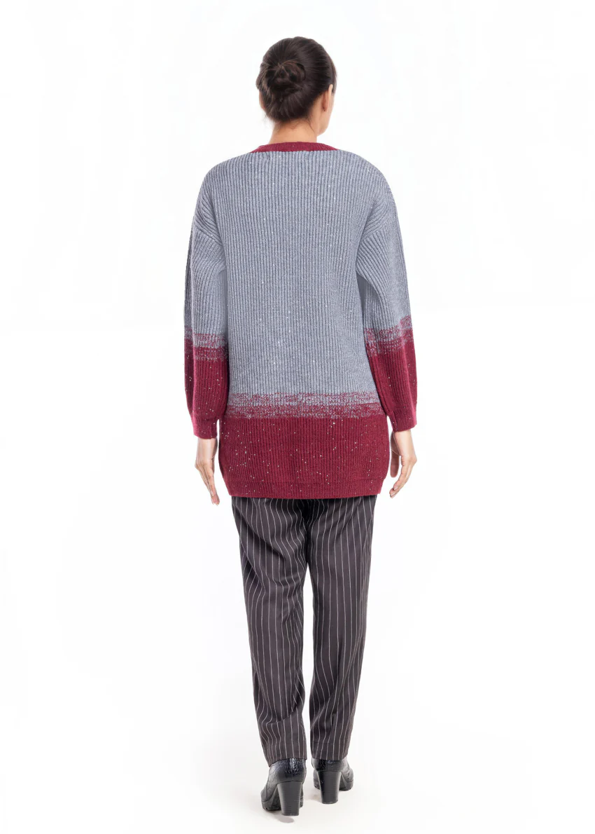 Maroon-Round Neck Cardigan Full Sleeves Sweater (25Y-105-67) - Image 2