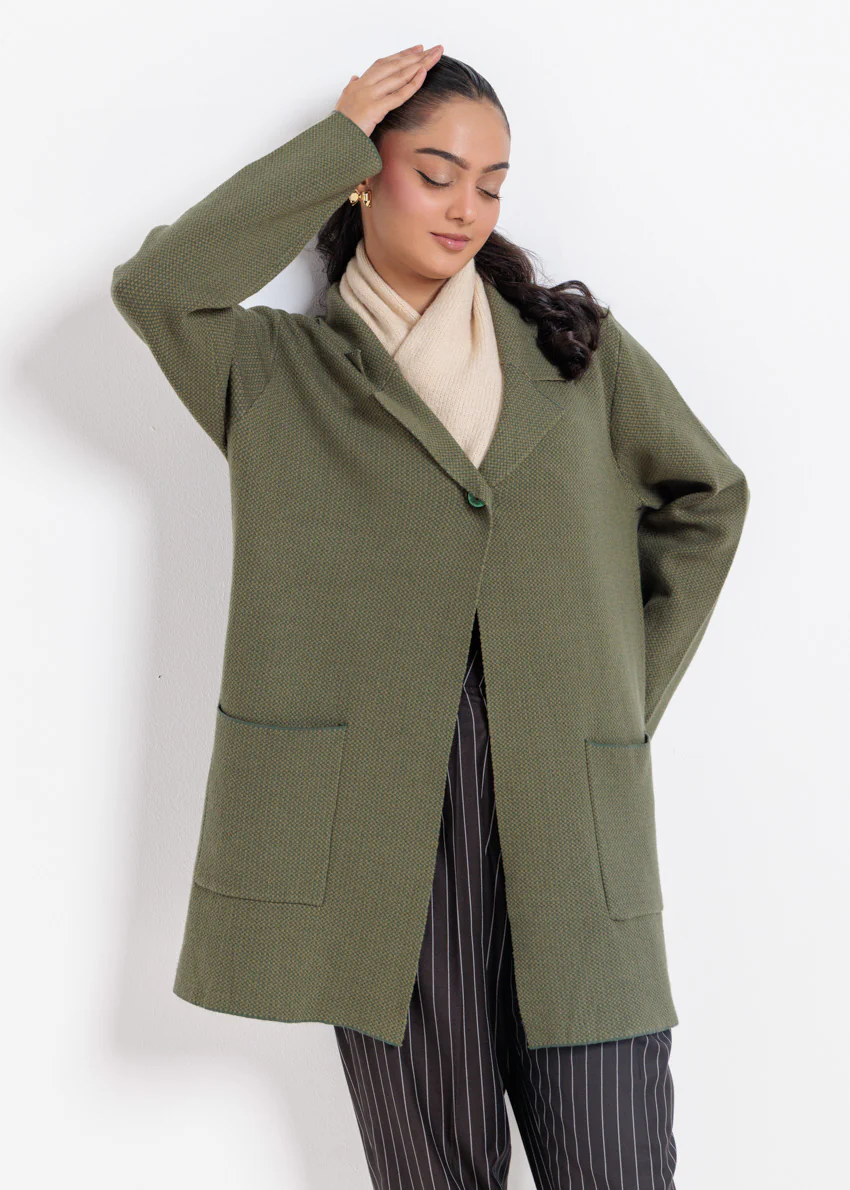 Green-Notched Collar Full Sleeves Cardigan Sweater (25Y-106-67) - Image 5