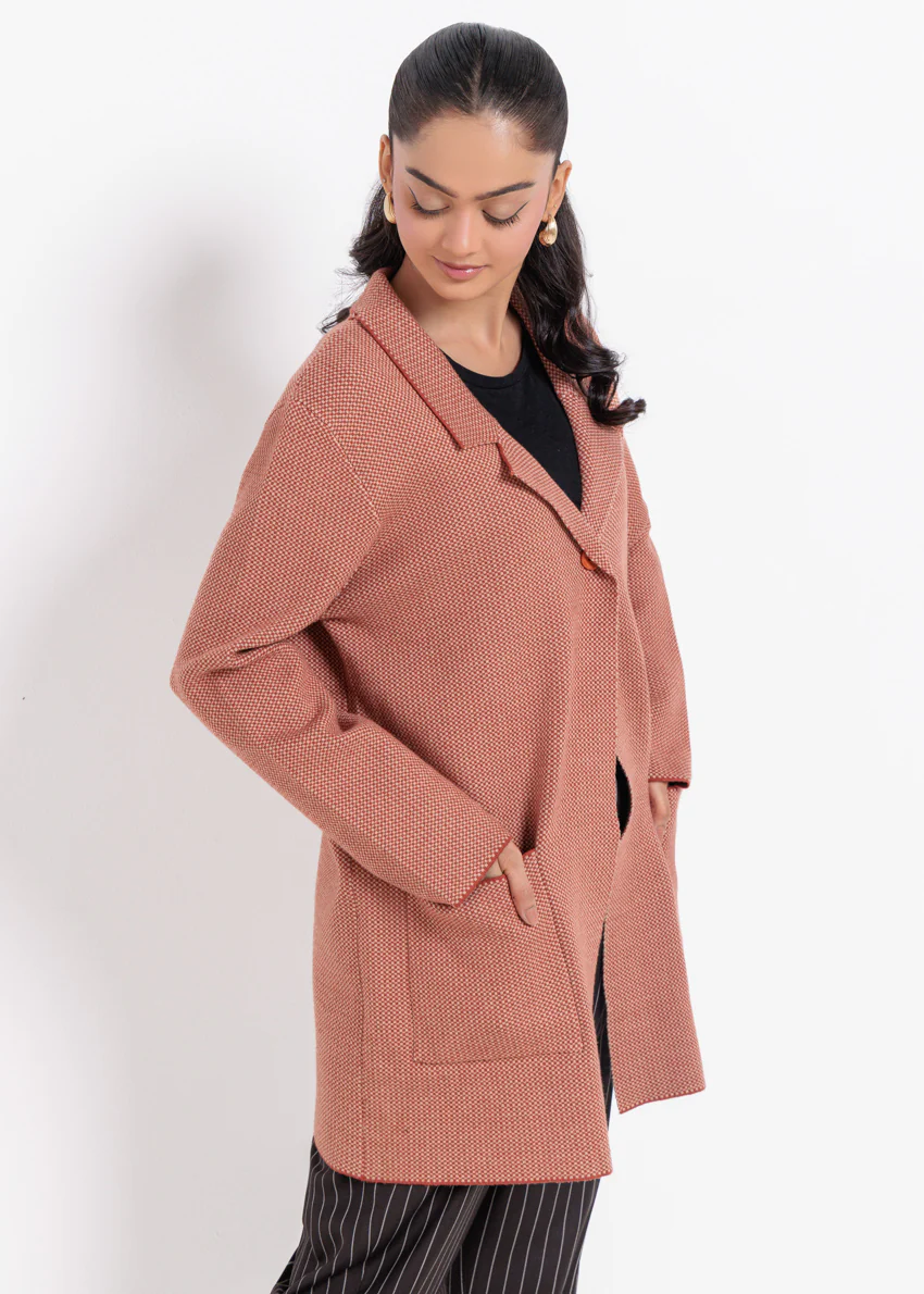 Rust-Notched Collar Full Sleeves Cardigan Sweater (25Y-106-67) - Image 3