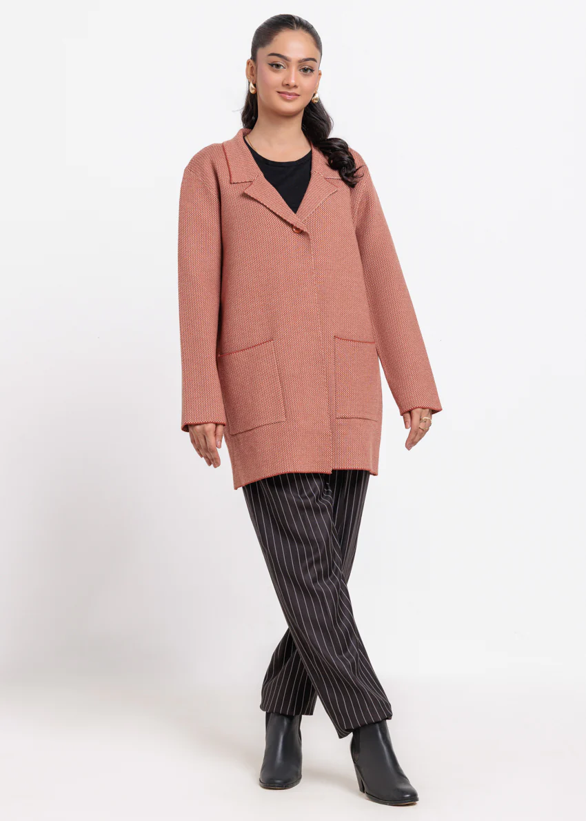 Rust-Notched Collar Full Sleeves Cardigan Sweater (25Y-106-67) - Image 4