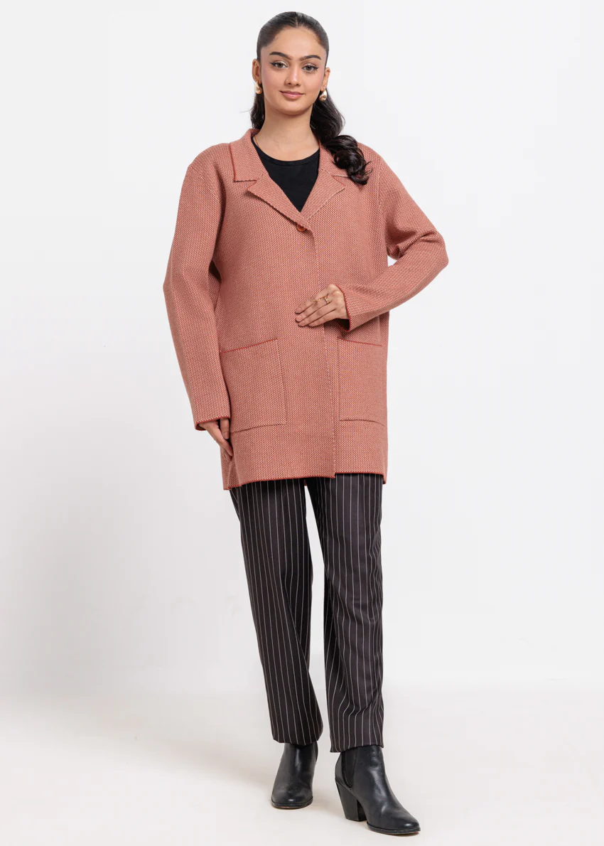 Rust-Notched Collar Full Sleeves Cardigan Sweater (25Y-106-67) - Image 5