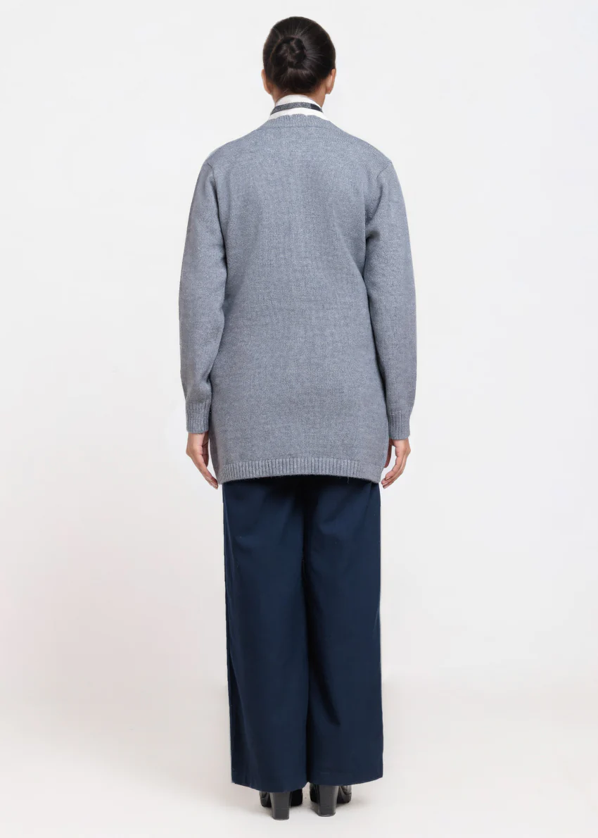 Grey-Round Neck Full Sleeves Cardigan Sweater (25Y-107-67) - Image 2