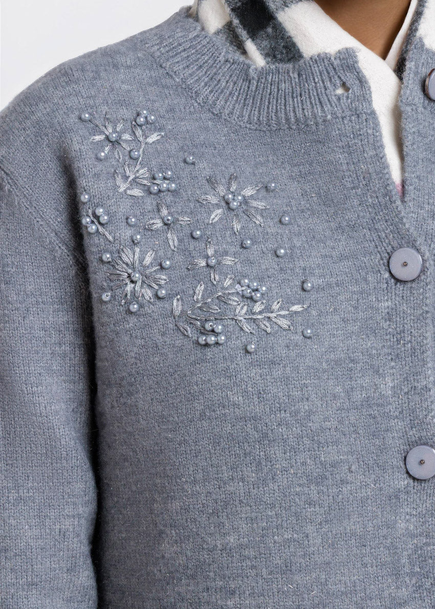 Grey-Round Neck Full Sleeves Cardigan Sweater (25Y-107-67) - Image 4