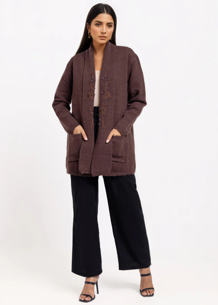 Brown-V-Cardigan Full Sleeves Sweater (25Y-108-67) - Image 5