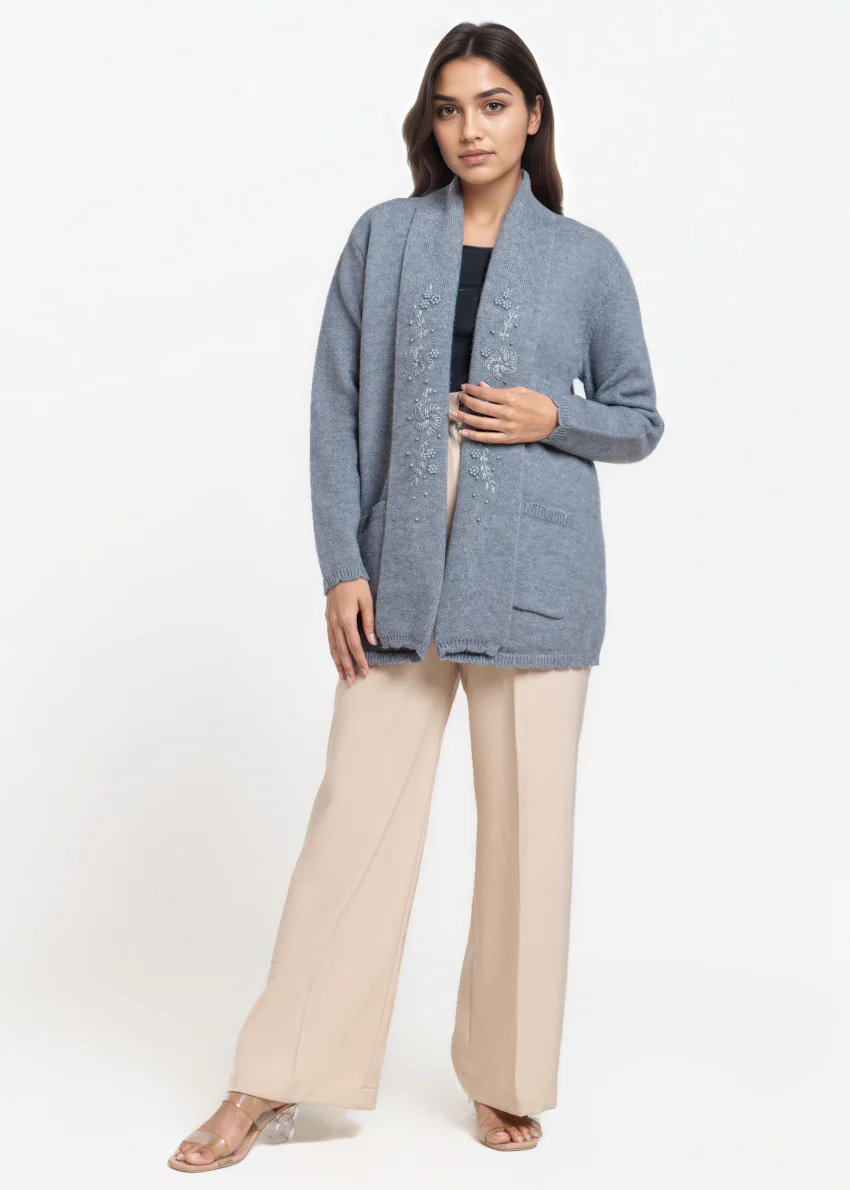 Grey-V-Cardigan Full Sleeves Sweater (25Y-108-67) - Image 4