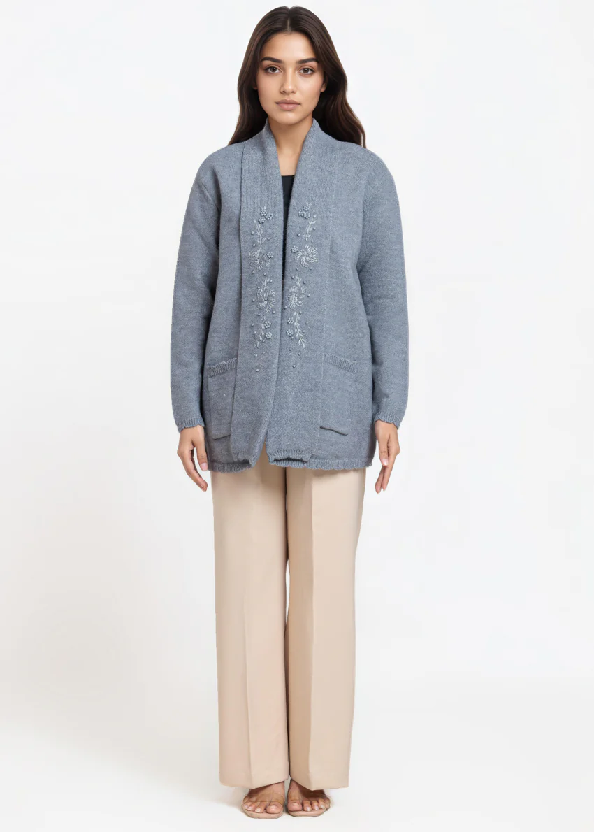 Grey-V-Cardigan Full Sleeves Sweater (25Y-108-67) - Image 5