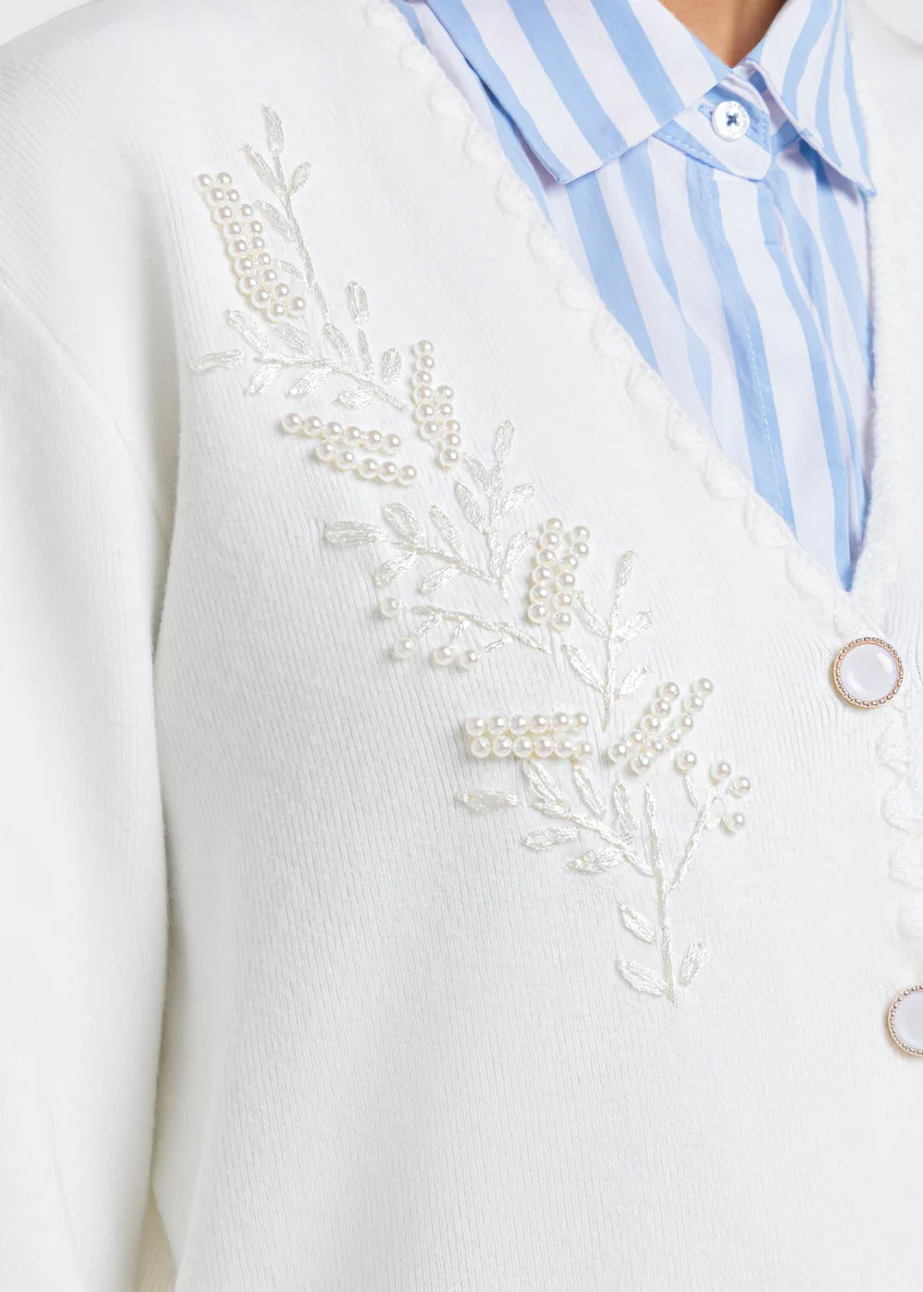 White-V-Cardigan Full Sleeves Sweater (25Y-109-67) - Image 3