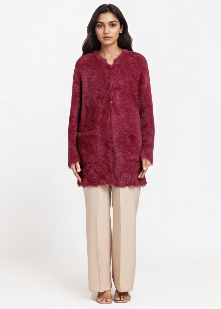 Maroon-Round Neck Full Sleeves Cardigan Sweater (25Y-112-67) - Image 3