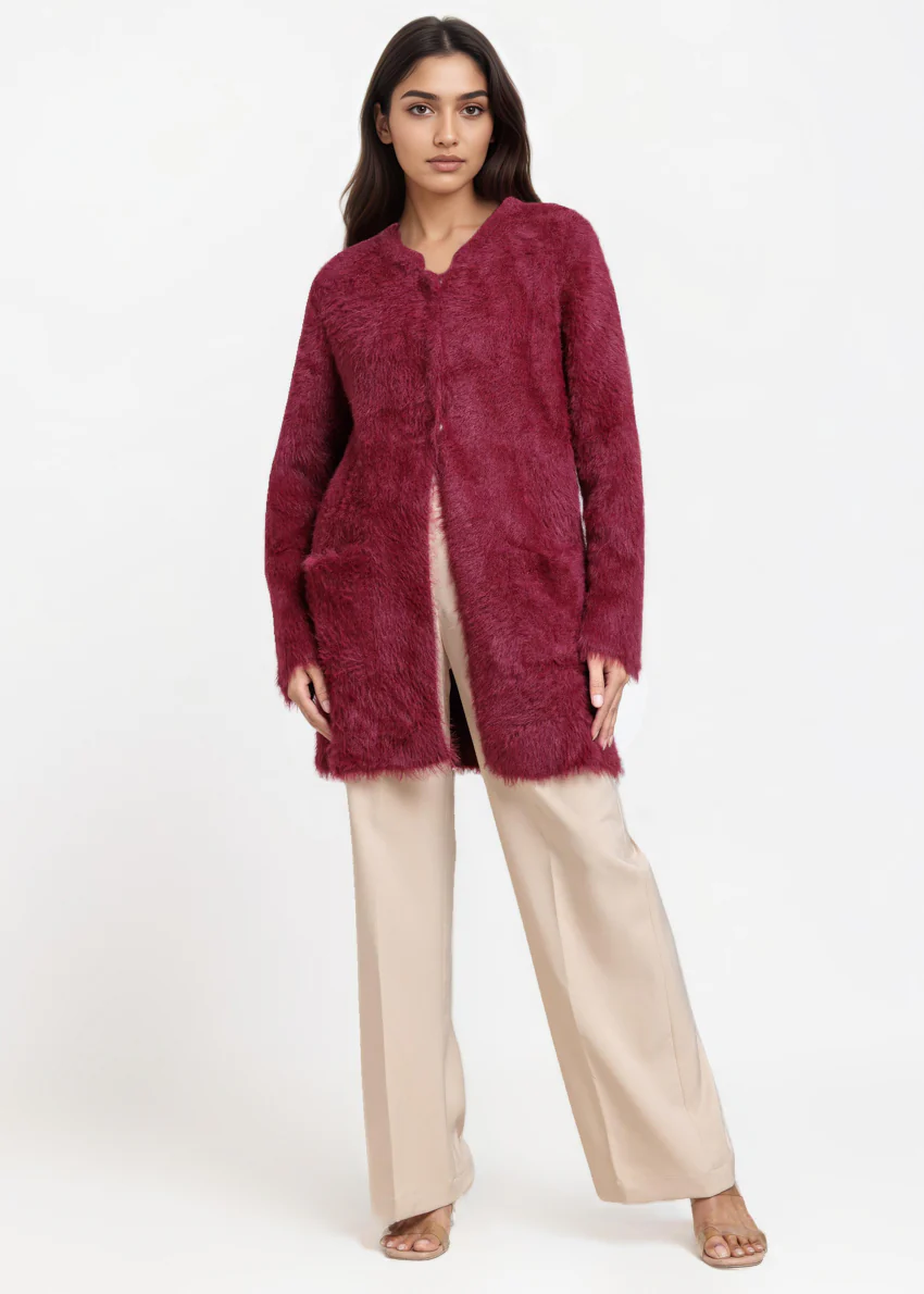 Maroon-Round Neck Full Sleeves Cardigan Sweater (25Y-112-67) - Image 5