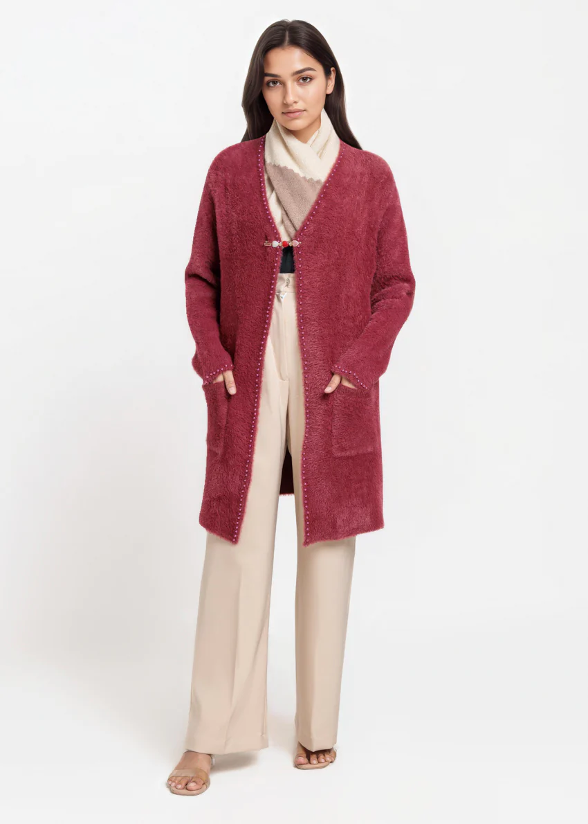 Maroon-V-Cardigan Full Sleeves Sweater (25Y-113-67) - Image 5